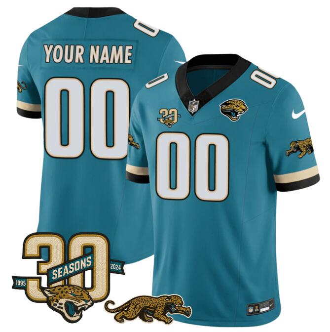 Men's Teal Jacksonville Jaguars Active Player Custom F.U.S.E With 30th Seasons Patch Vapor Limited Stitched Football Jersey